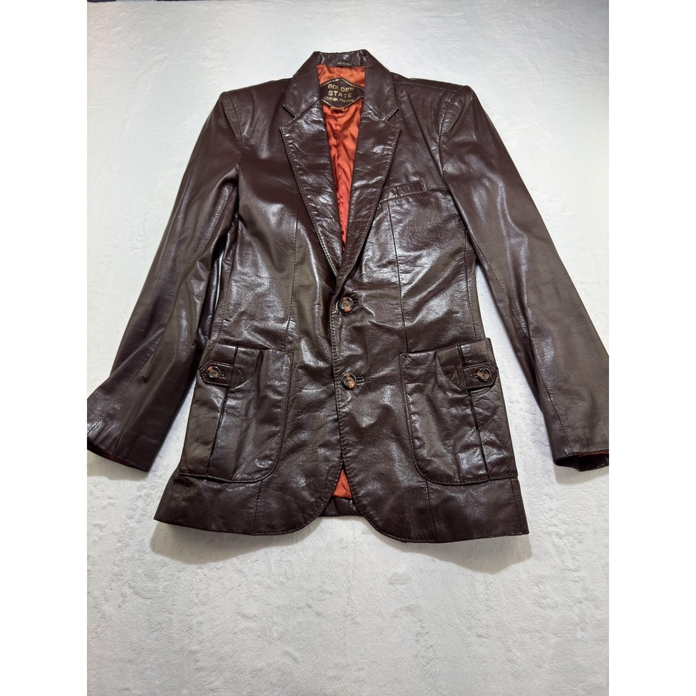 Golden State Leather Fashions Blazer Womens‎ Small Brown Leather Button Pockets